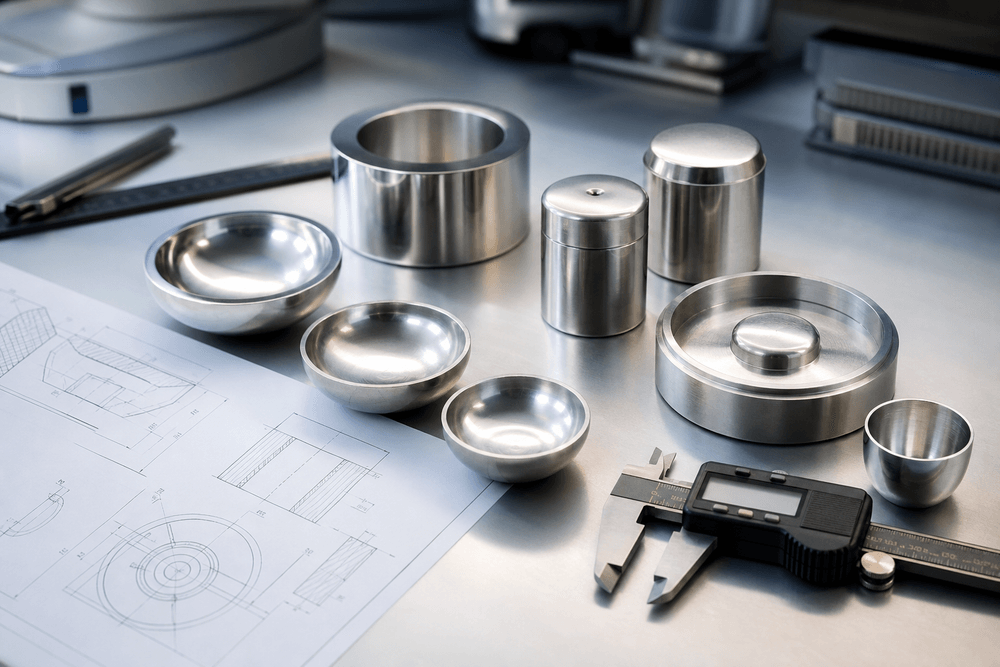 Custom platinum crucibles, XRF and analysis dishes with measurement tools