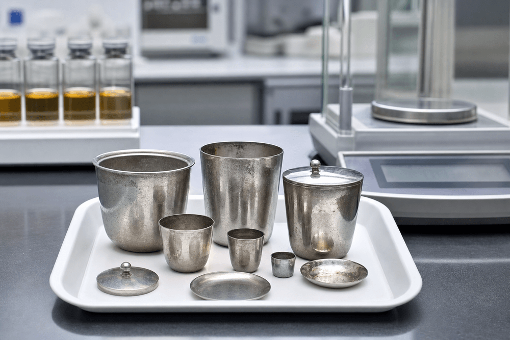 Used platinum crucibles and platinum labware prepared for recycling